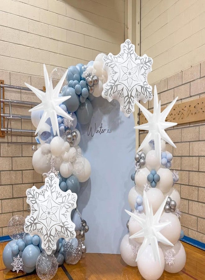 Froova Blue White Christmas Balloon Arch Garland Kit 115Pcs Light Blue Pearl White and Transparent Xmas Balloons, White Snowflake Explosion Star Balloon for Winter Wonderland Holiday Christmas Decor - Image 3
